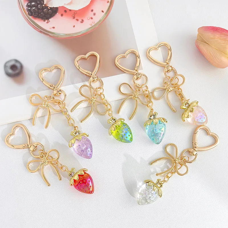Strawberry Bow Keychain Clear Purple Cute Bag Heart Charms made by CRAVE by Frederick Wilhelm