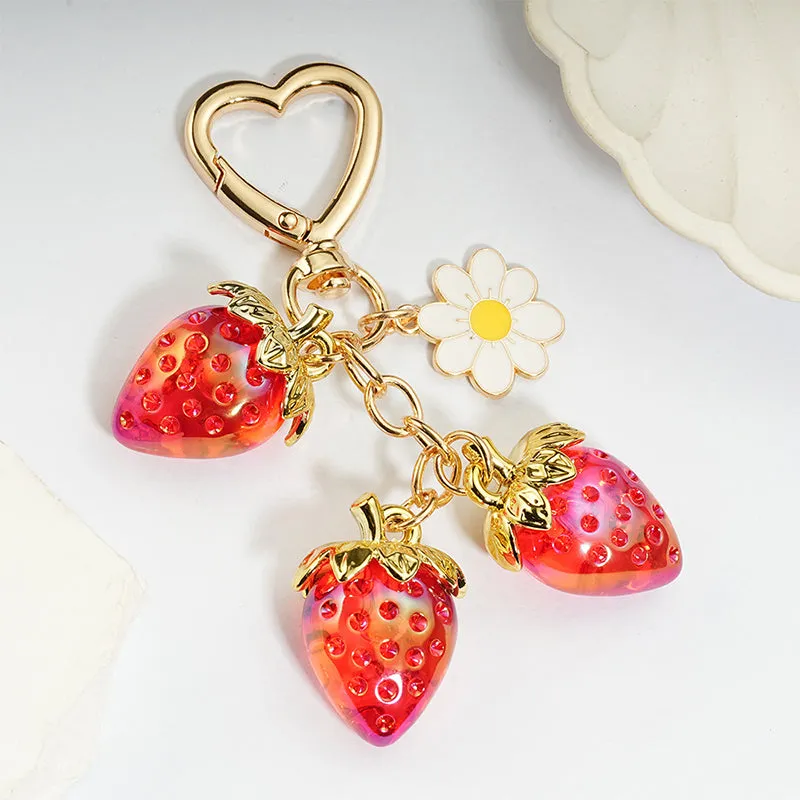 Cute Strawberry Keychain Bag Charm with Flower sold by CRAVE by Frederick Wilhelm product image thumbnail 4