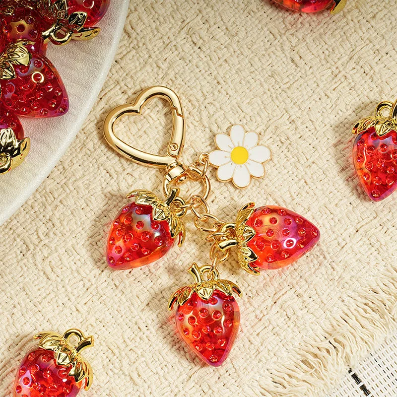 Cute Strawberry Keychain Bag Charm with Flower sold by CRAVE by Frederick Wilhelm product image thumbnail 2
