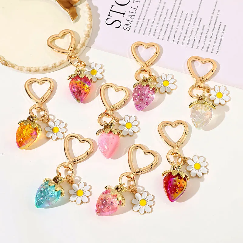 Cute Strawberry Keychains Heart Flower Daisy Bag Charms made by CRAVE by Frederick Wilhelm