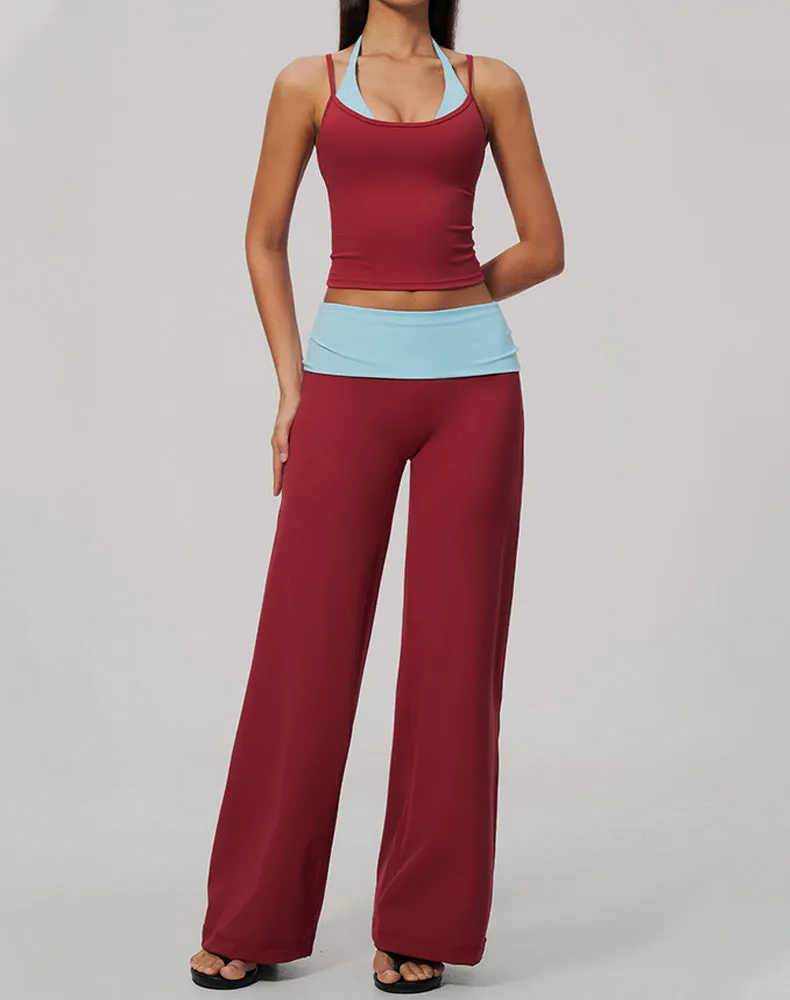 2 Piece Color Block Tank Top and Fold Over Flare Pant Sets sold by CRAVE by Frederick Wilhelm product image thumbnail 4