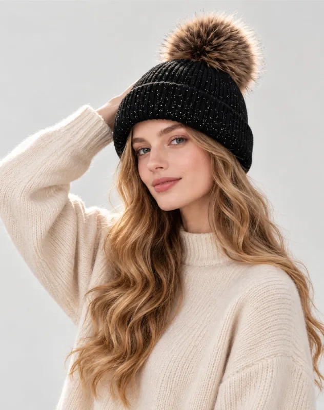 Winter Knitted Beanie Hat with Faux Fur Pom made by CRAVE by Frederick Wilhelm