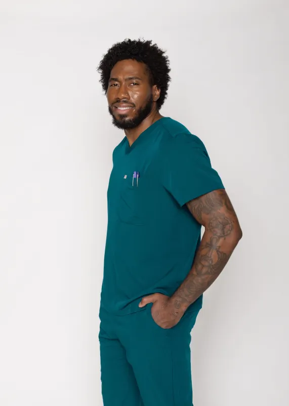 Paris One-Pocket Men's Caribbean Blue Scrub Top sold by Create Amor