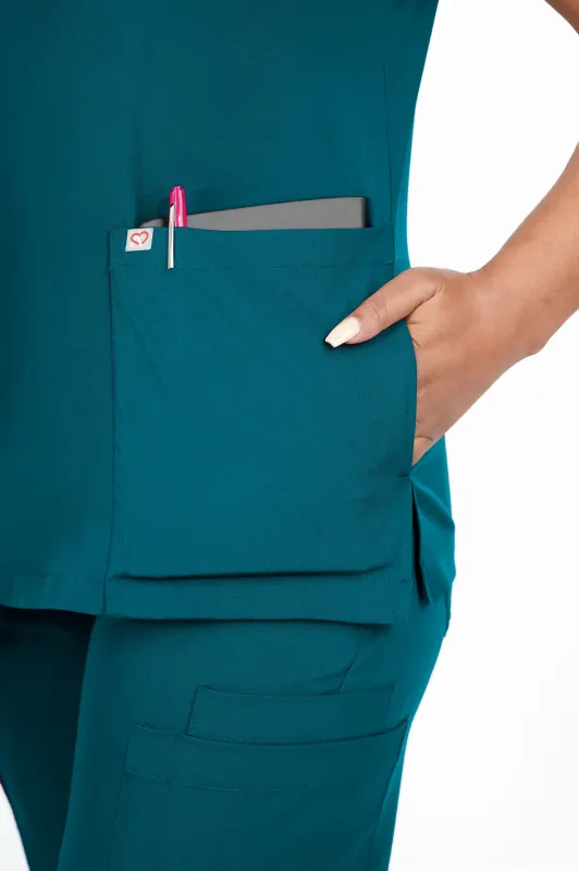 Iris Five-Pocket Women's Caribbean Blue Scrub Top sold by Create Amor