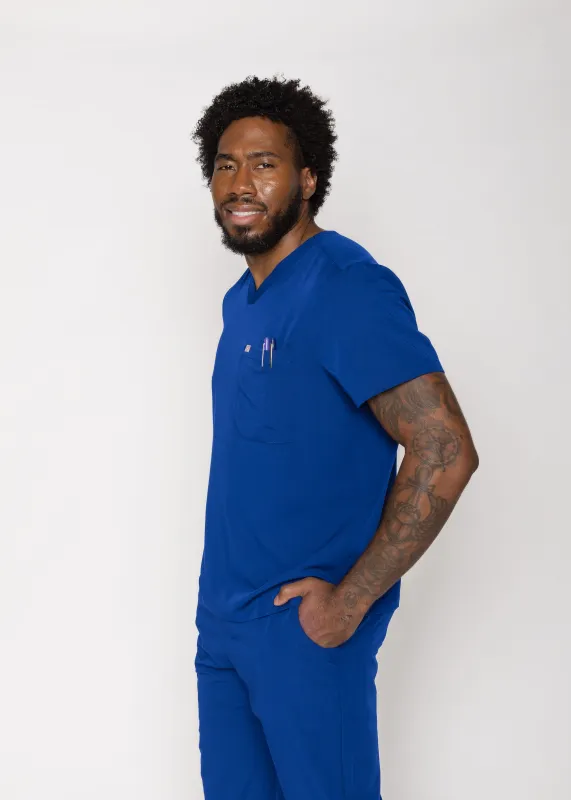 Paris One-Pocket Men's Galaxy Blue Scrub Top sold by Create Amor