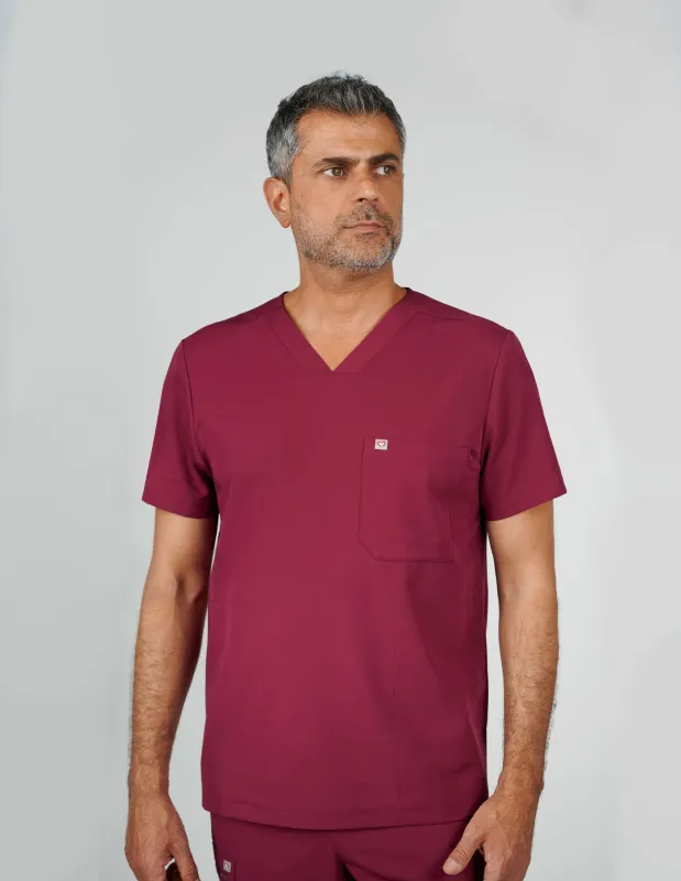 Venice Three-Pocket Mens Maroon Scrub Top sold by Create Amor