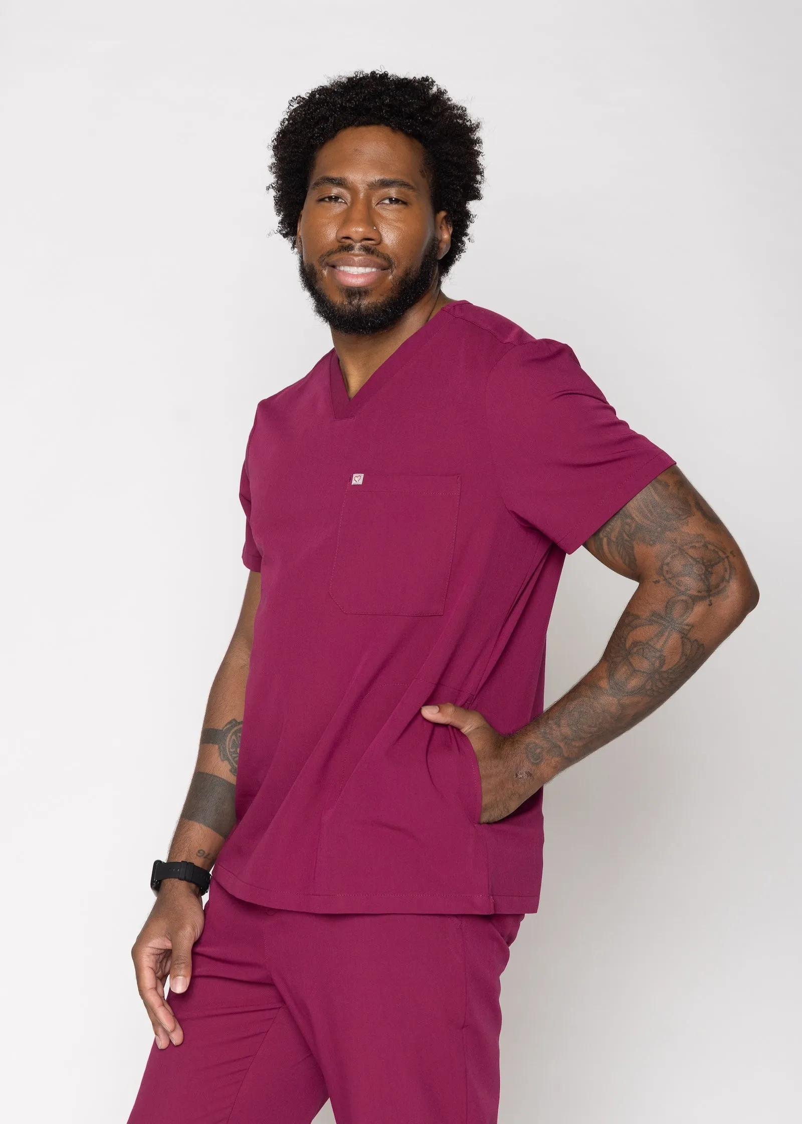 Venice Three-Pocket Mens Maroon Scrub Top sold by Create Amor product image thumbnail 5