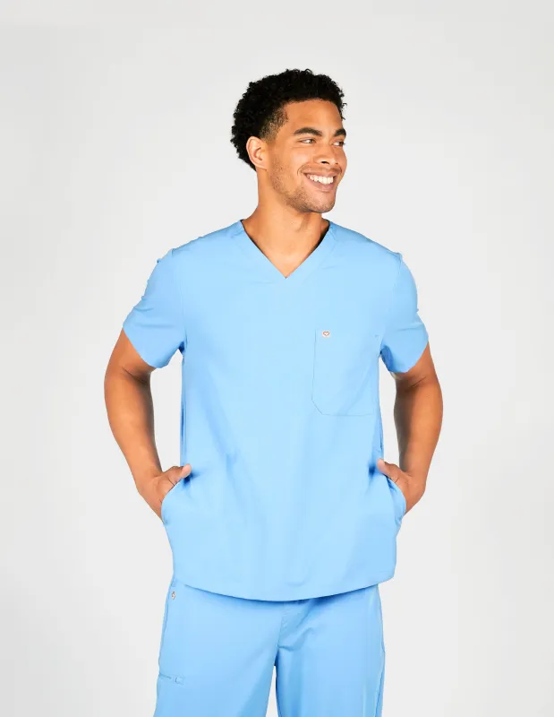 Venice Three-Pocket Mens Ceil Blue Scrub Top sold by Create Amor