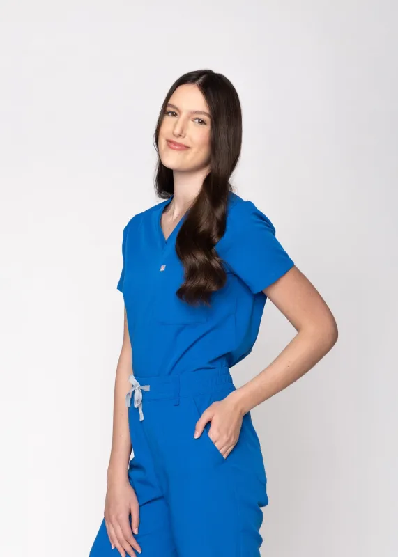 Rose One-Pocket Womens Royal Blue Scrub Top made by Create Amor