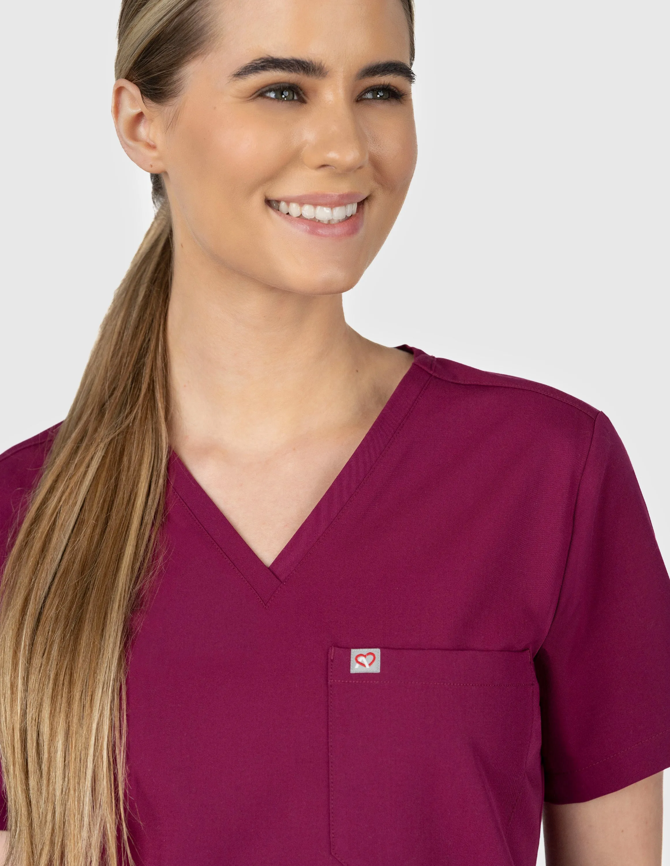 Rose One-Pocket Womens Maroon Scrub Top sold by Create Amor product image thumbnail 4