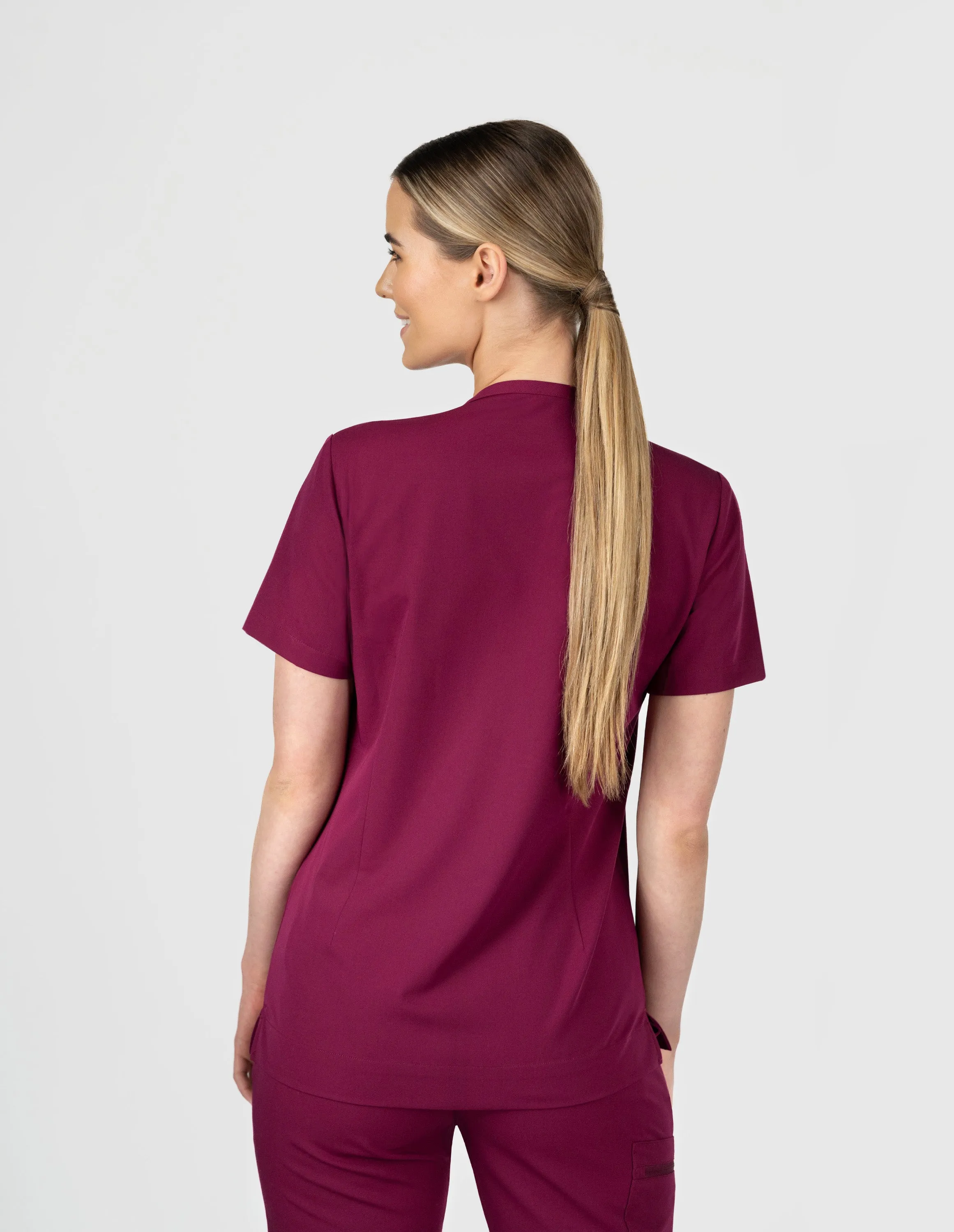 Rose One-Pocket Womens Maroon Scrub Top sold by Create Amor product image thumbnail 3