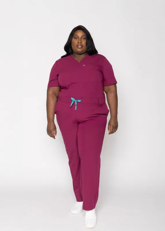 Rose One-Pocket Womens Maroon Scrub Top made by Create Amor