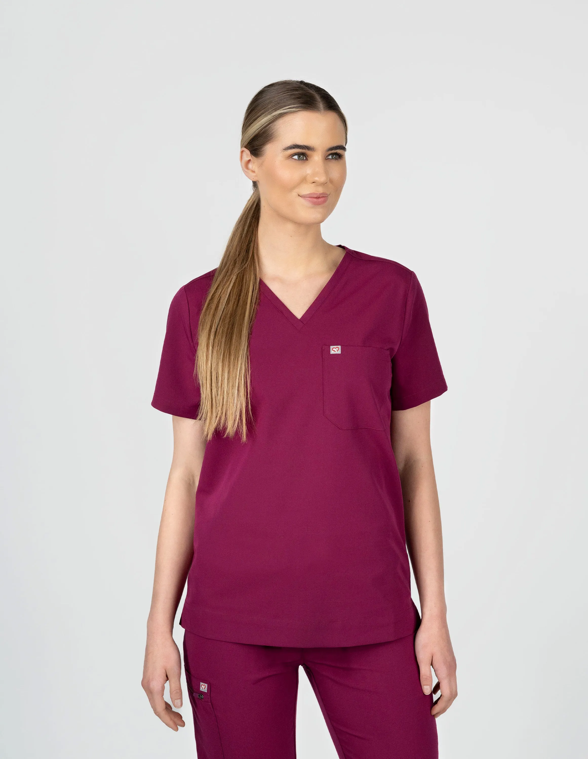 Rose One-Pocket Womens Maroon Scrub Top sold by Create Amor product image thumbnail 2