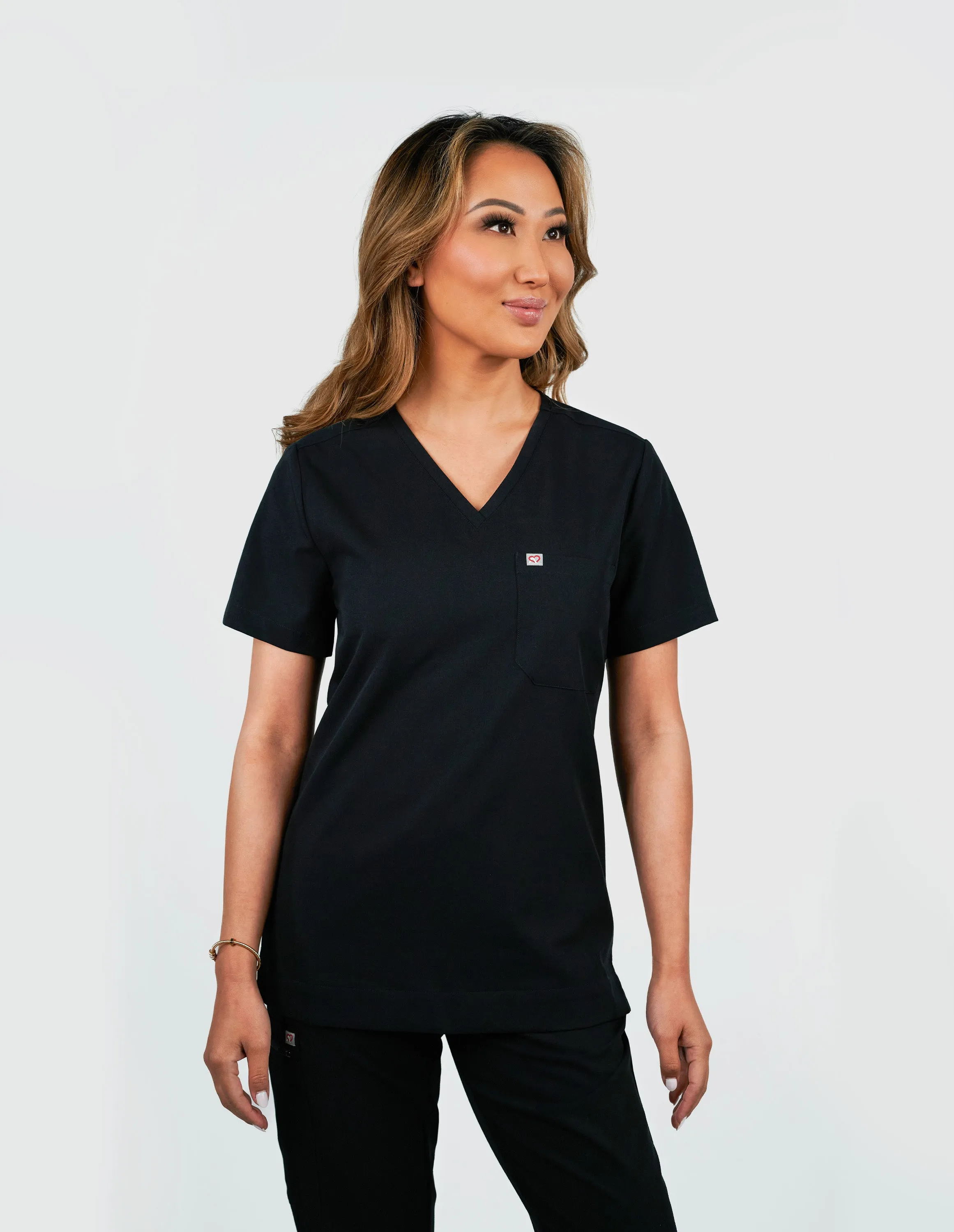 Rose One-Pocket Womens Black Scrub Top sold by Create Amor product image thumbnail 2