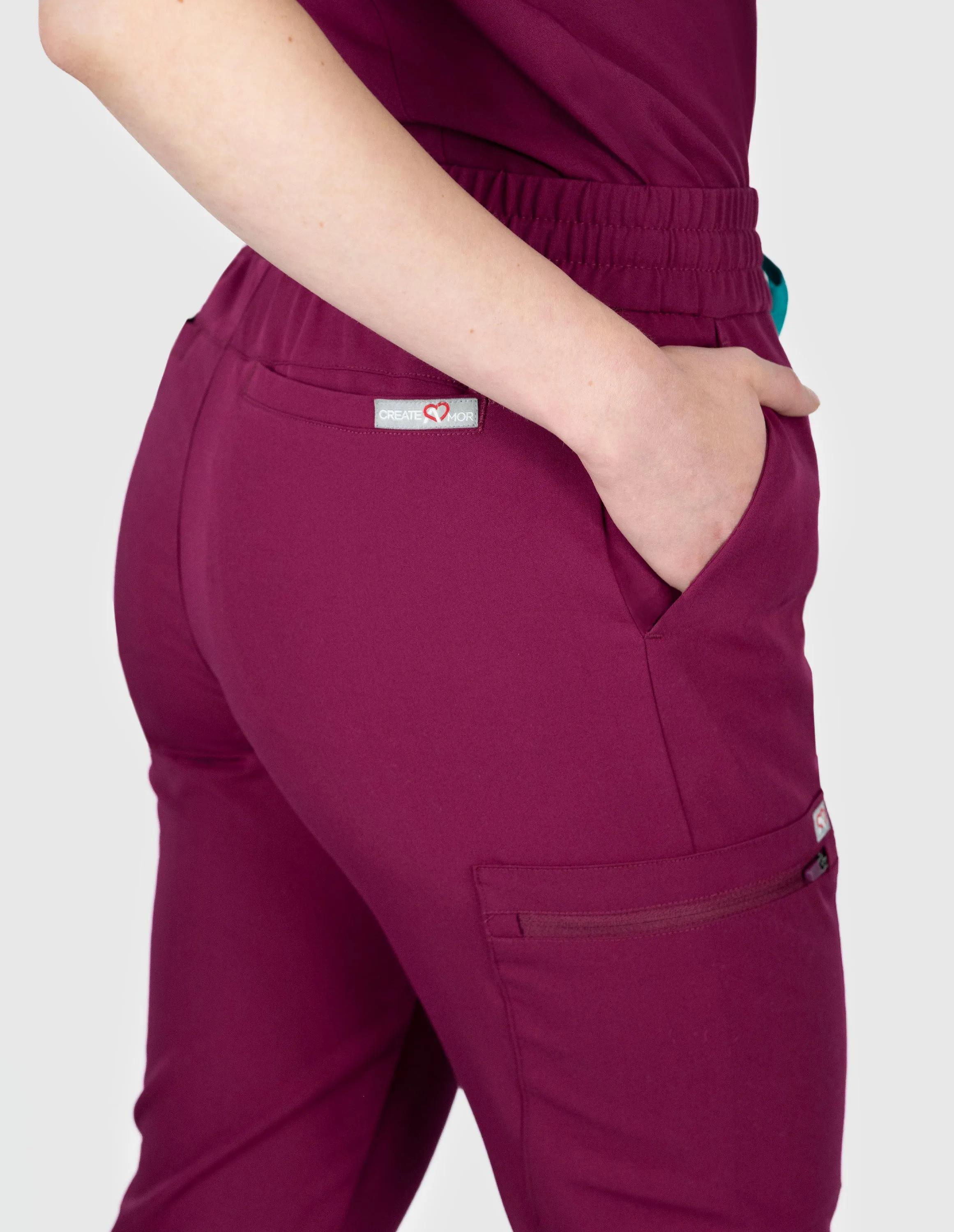 Clover Jogger Women's Maroon Scrub Pants sold by Create Amor product image thumbnail 2
