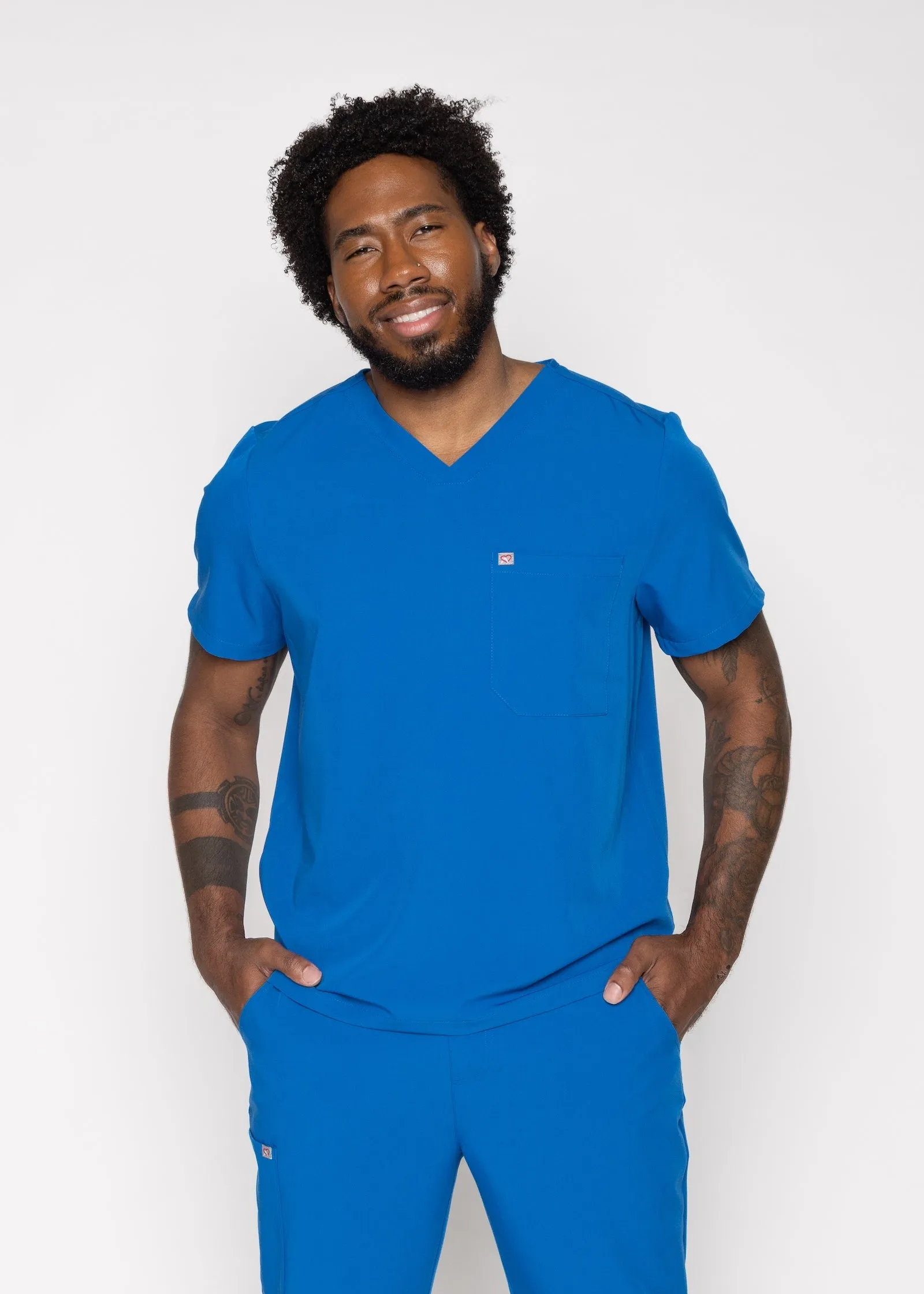Paris One-Pocket Men's Royal Blue Scrub Top sold by Create Amor