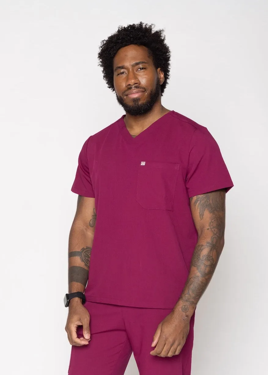 Paris One-Pocket Men's Maroon Scrub Top sold by Create Amor