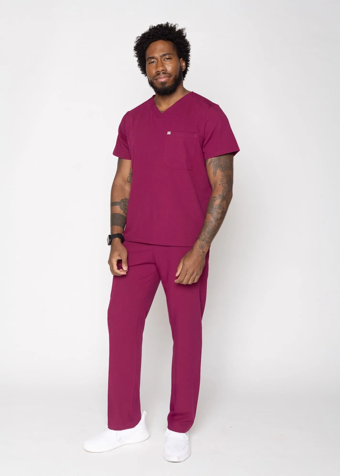 Paris One-Pocket Men's Maroon Scrub Top sold by Create Amor product image thumbnail 3
