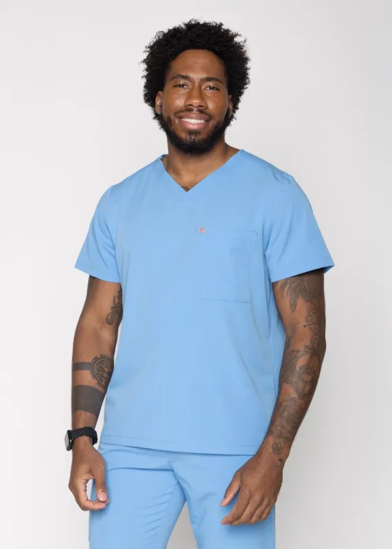 Paris One-Pocket Men's Ceil Blue Scrub Top sold by Create Amor
