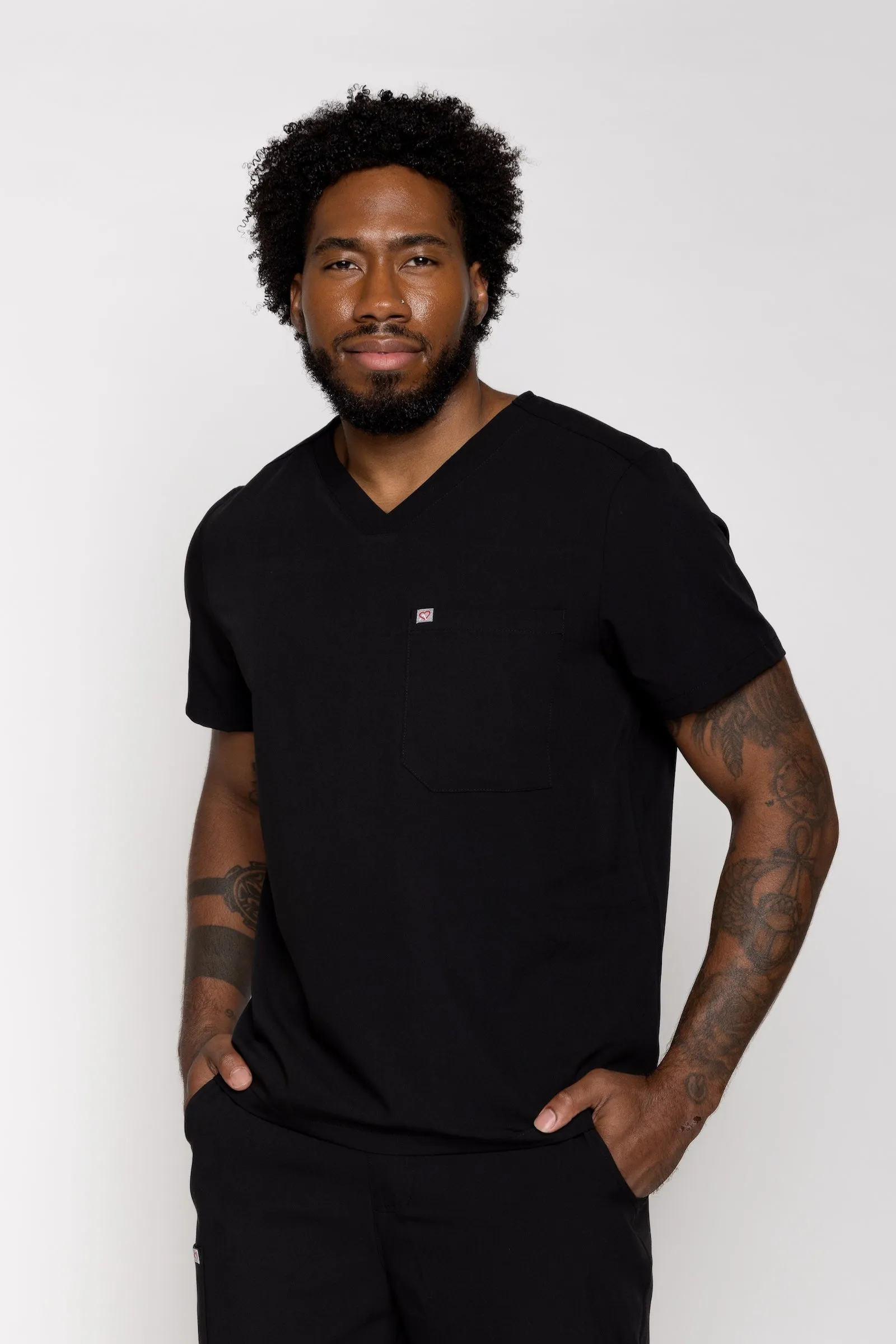 Paris One-Pocket Men's Black Scrub Top sold by Create Amor
