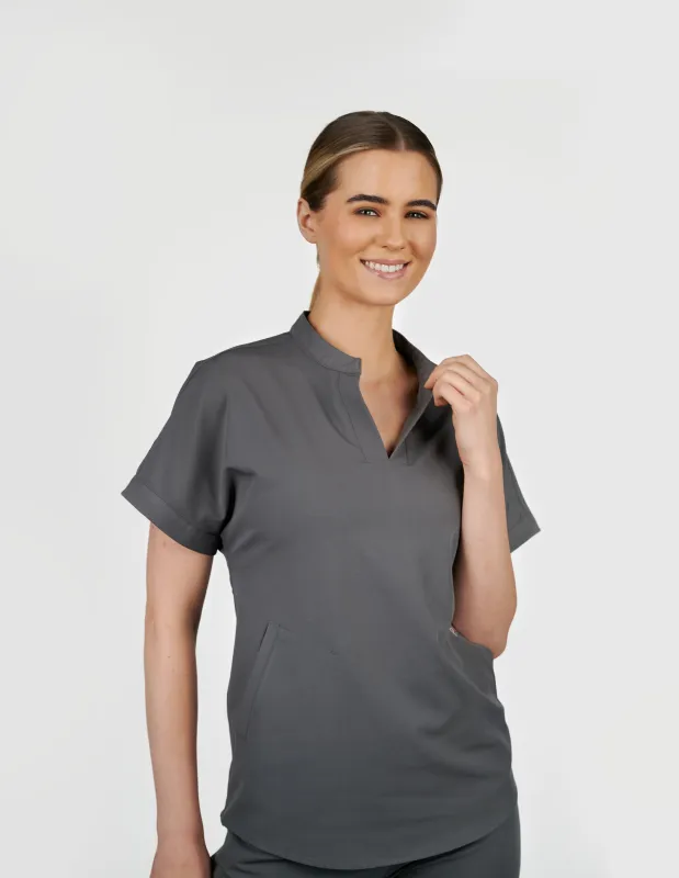Orchid Three-Pocket Women's Charcoal Scrub Top sold by Create Amor