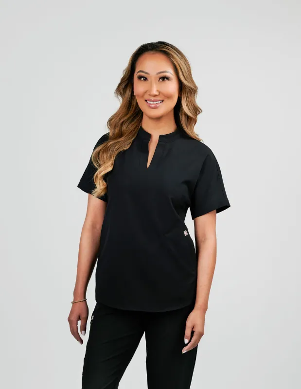 Orchid Three-Pocket Women's Black Scrub Top sold by Create Amor