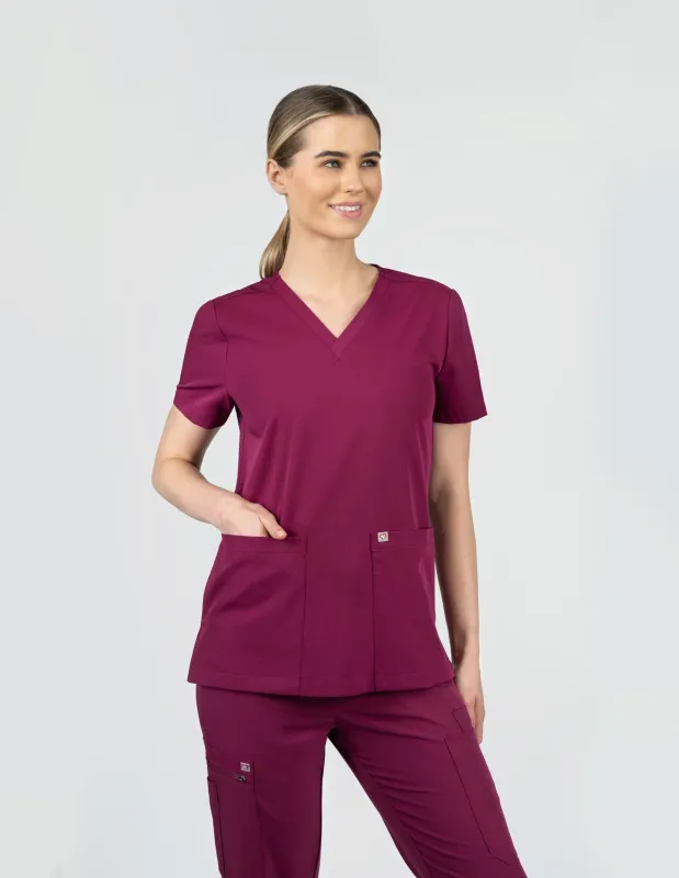 Iris Five-Pocket Women's Maroon Scrub Top sold by Create Amor