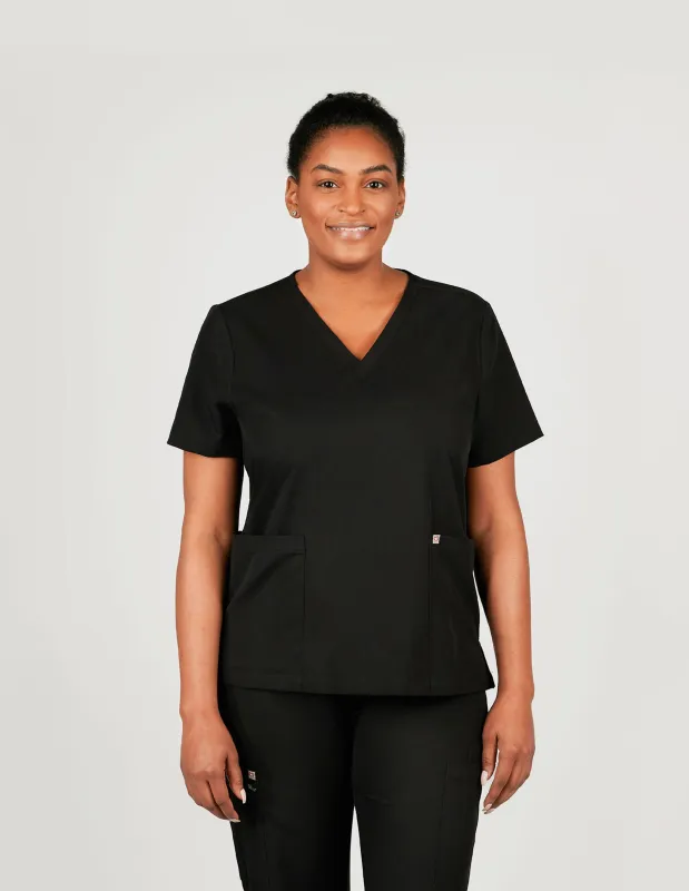 Iris Five-Pocket Women's Black Scrub Top sold by Create Amor