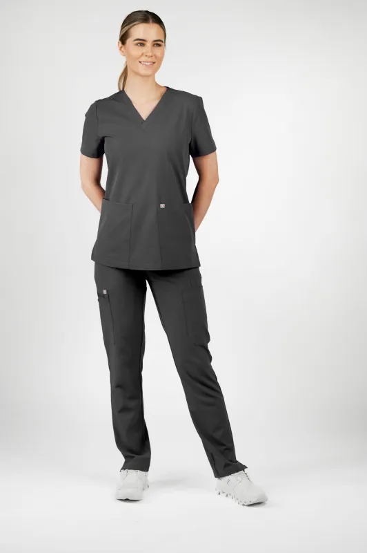 Iris Five-Pocket Women's Pewter Scrub Top sold by Create Amor