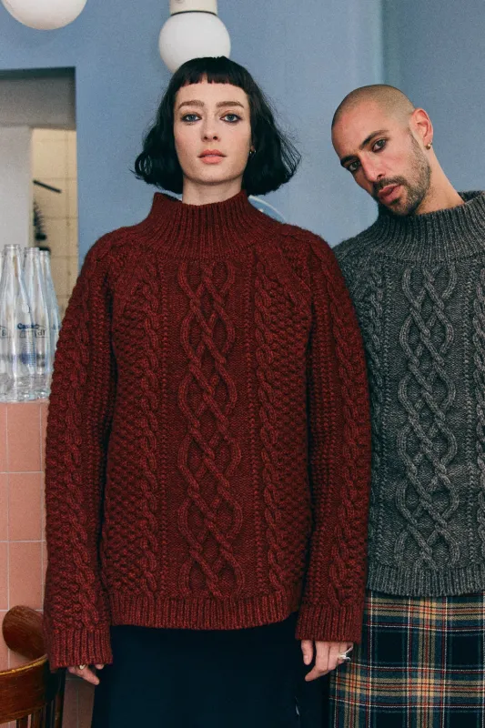 PATTI Oversize Cable Sweater in Yak Wool by Love&Dress x L'Envers - Rust Red sold by L’ENVERS