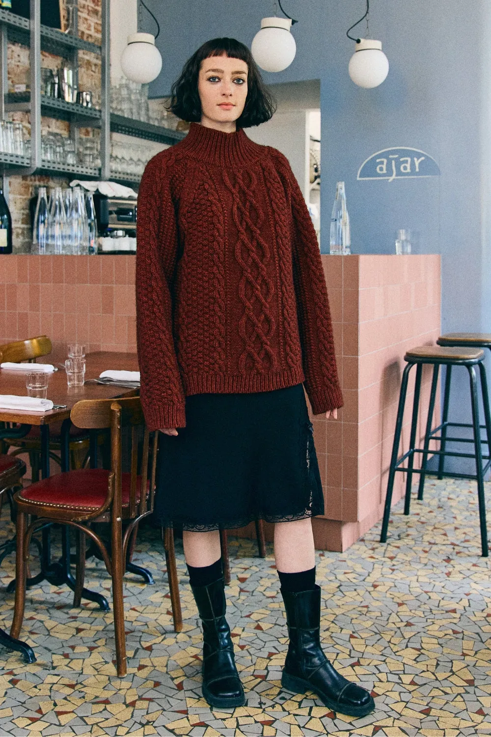 PATTI Oversize Cable Sweater in Yak Wool by Love&Dress x L'Envers - Rust Red sold by L’ENVERS product image thumbnail 2