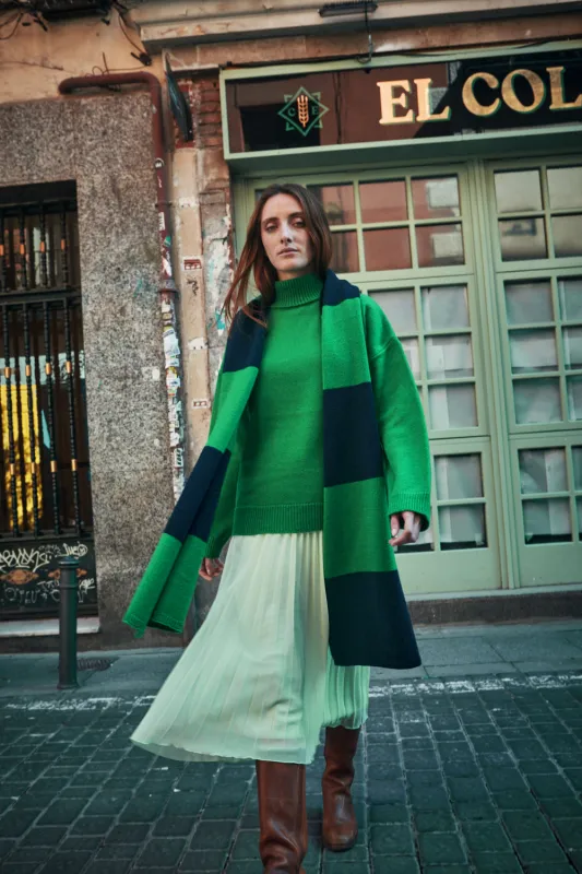 SOLANGE Mega Scarf in Merino Wool - Navy-Parrot-Green sold by L’ENVERS