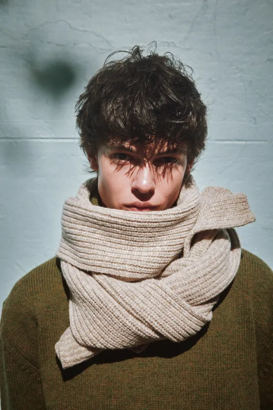 CAMILLE Long Scarf in Merino Wool - Beige sold by L’ENVERS