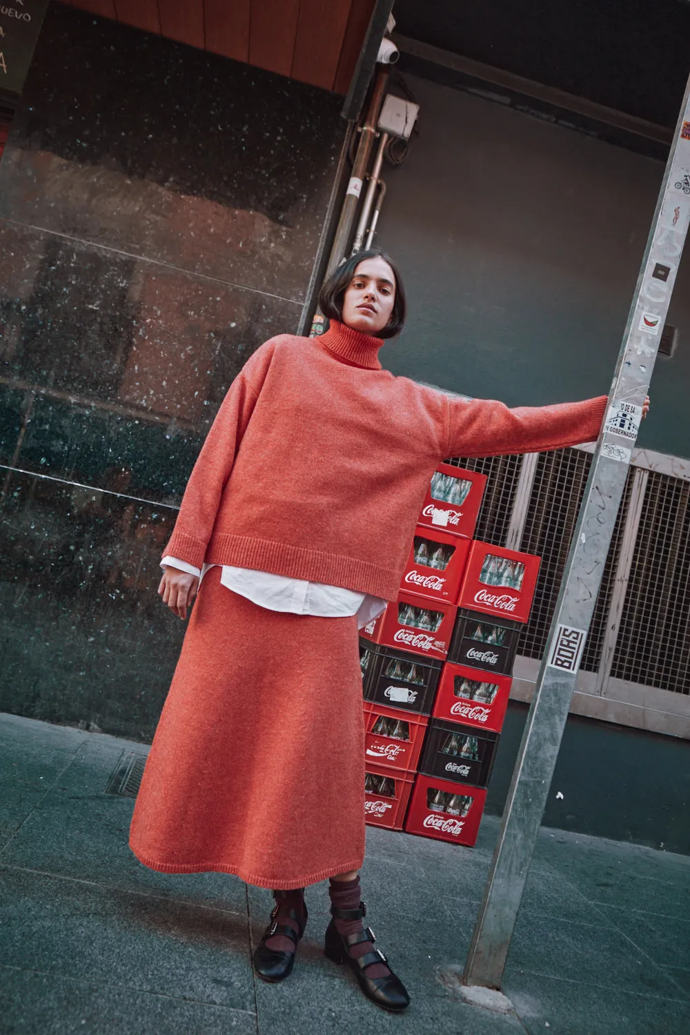 AUGUSTINE Flare Skirt in Merino Wool - Coral sold by L’ENVERS product image thumbnail 5