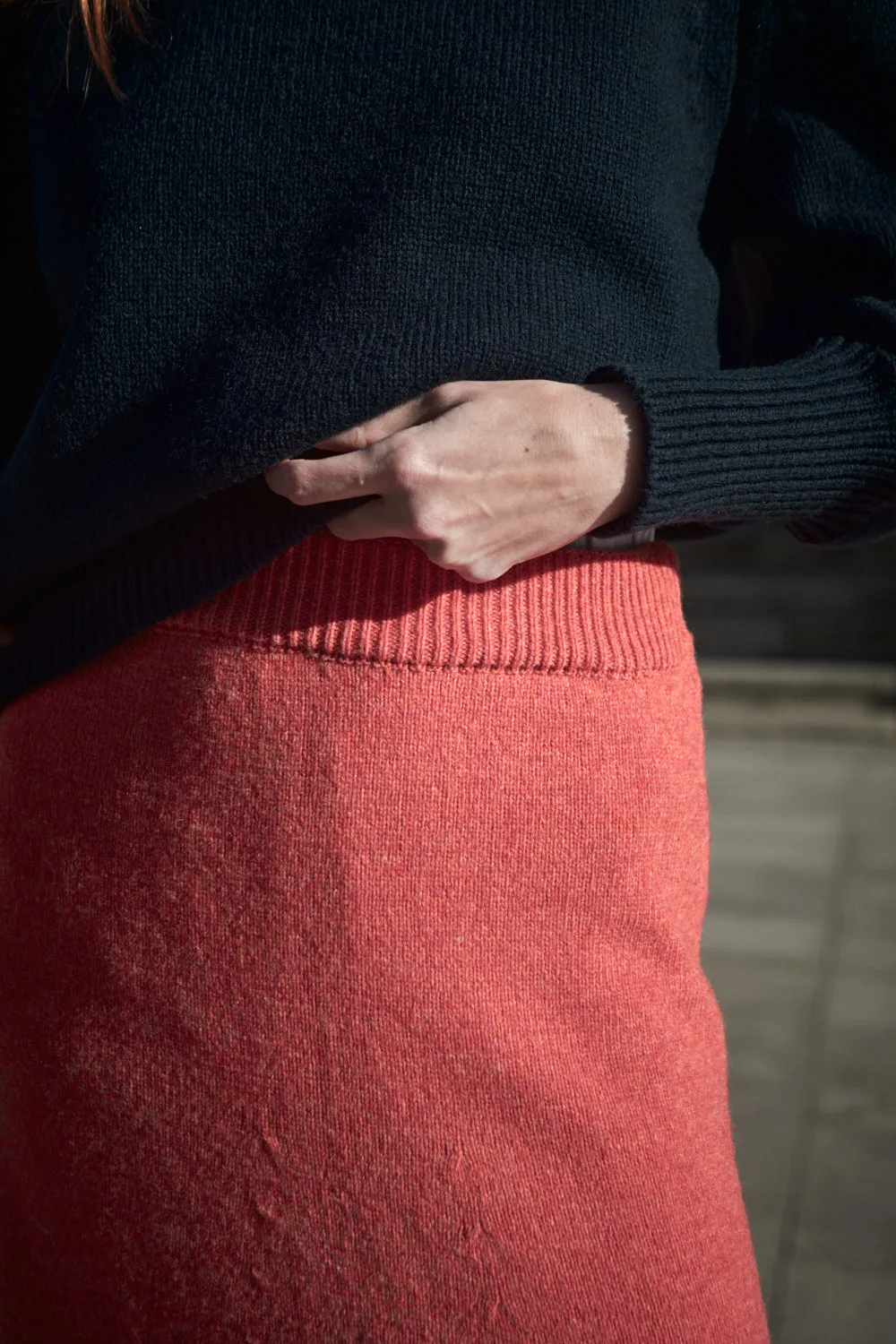 AUGUSTINE Flare Skirt in Merino Wool - Coral sold by L’ENVERS product image thumbnail 2