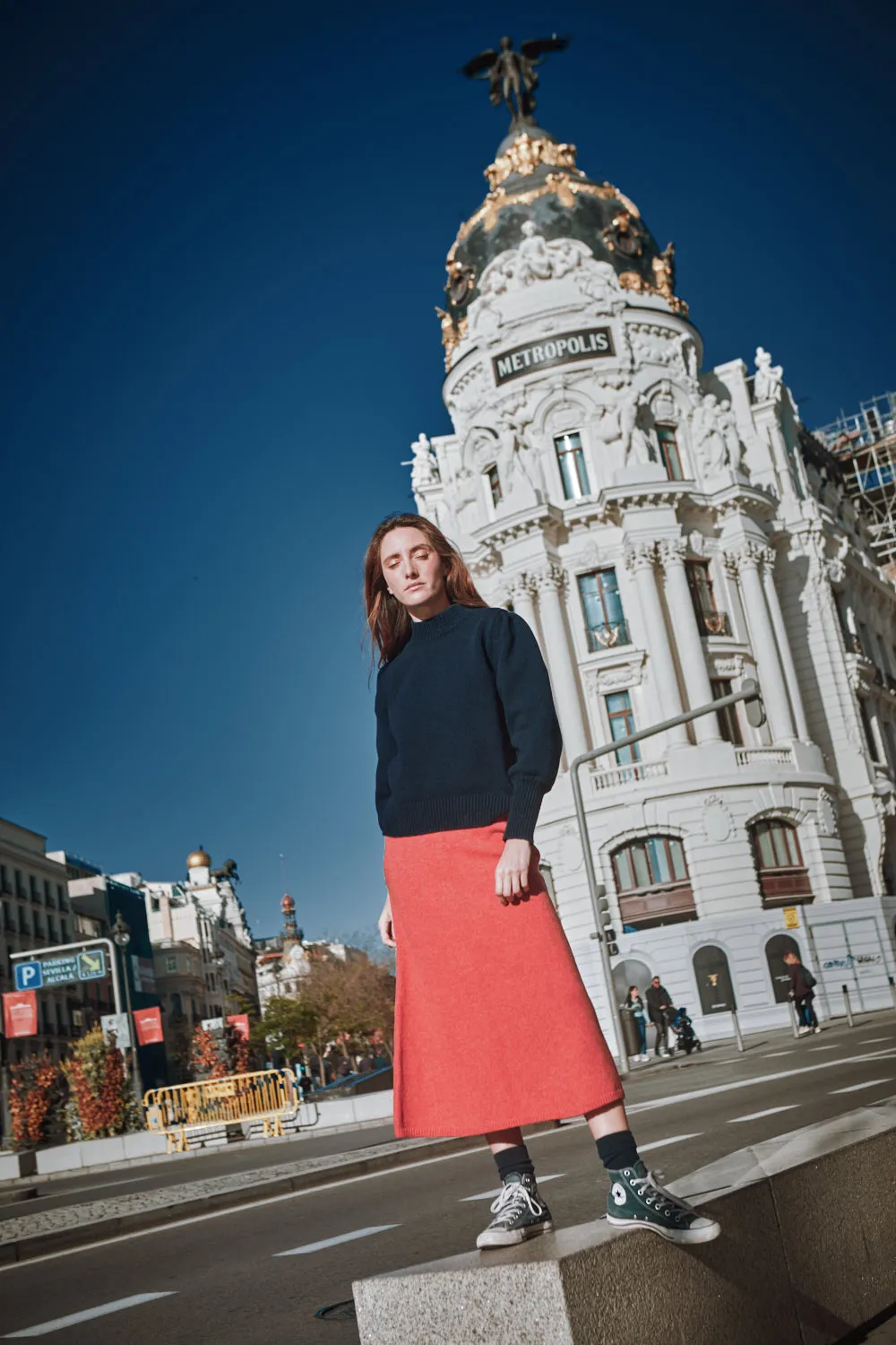 AUGUSTINE Flare Skirt in Merino Wool - Coral sold by L’ENVERS