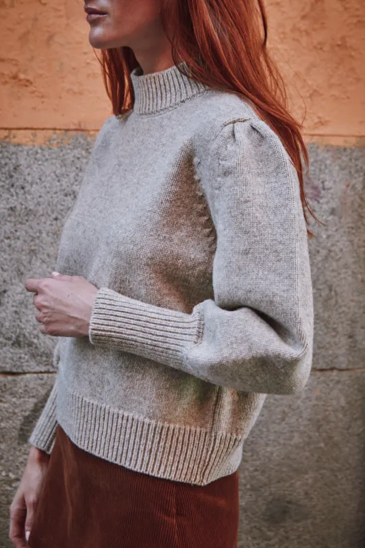 NATHALIE Puff Sleeve Sweater in Merino Wool - Beige sold by L’ENVERS