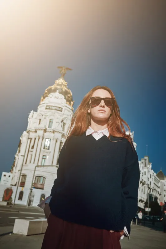 LEONTINE V-Neck Sweater in Merino Wool - Navy sold by L’ENVERS