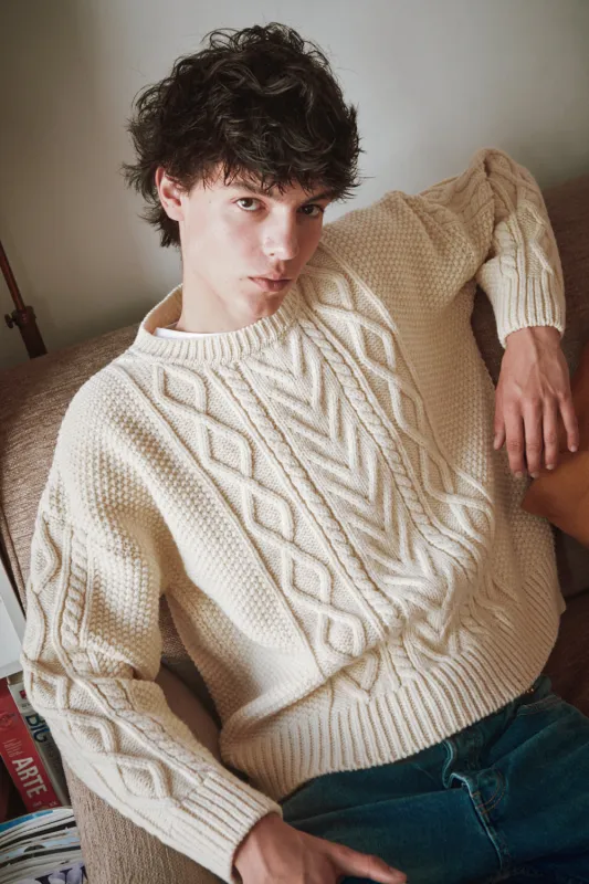 ROGER Irish Sweater for Men in Merino Wool - Off White sold by L’ENVERS