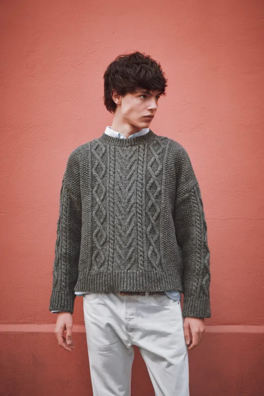 ROGER Irish Sweater for Men in Merino Wool - Ash Grey sold by L’ENVERS