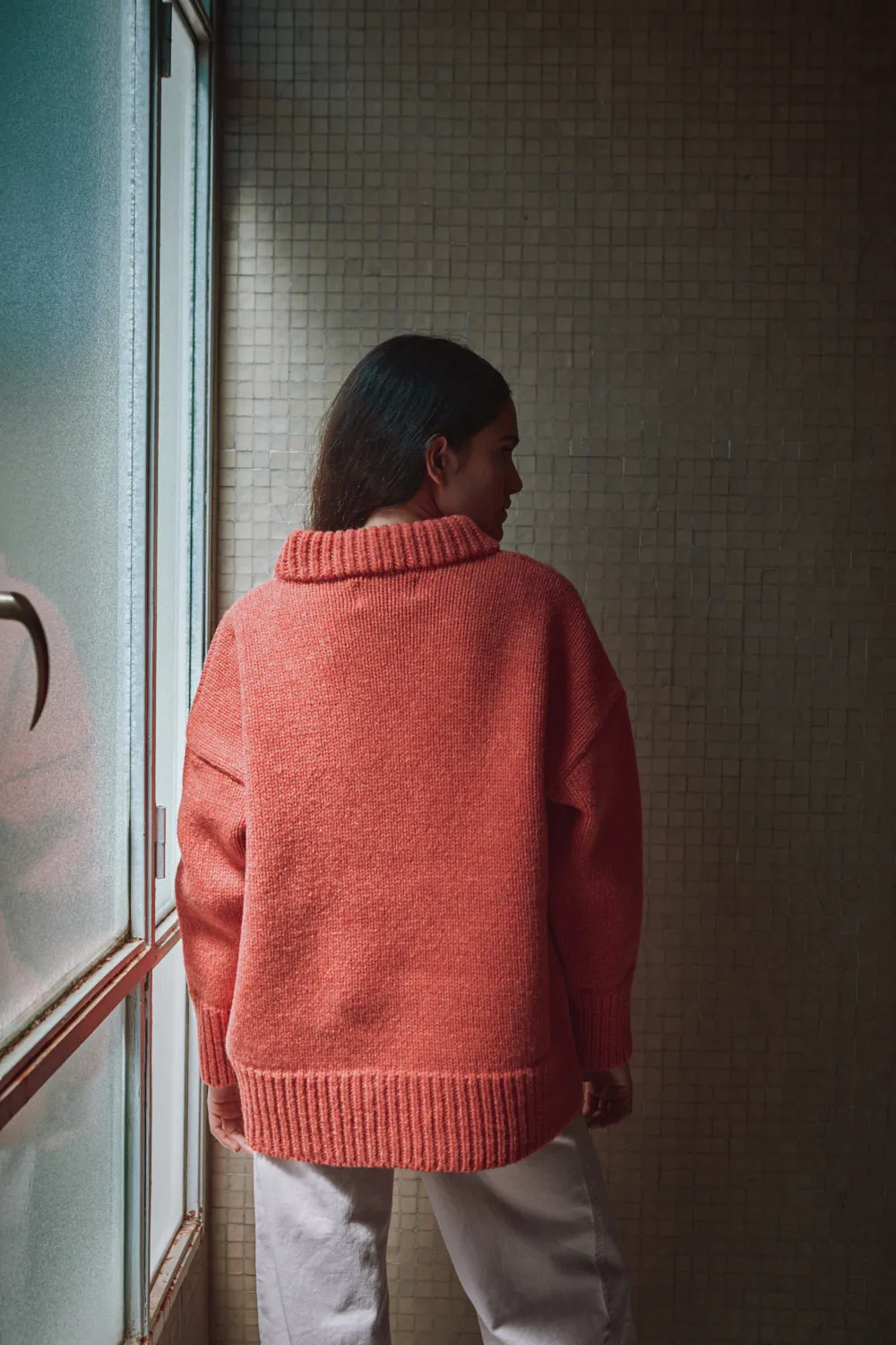 STEPHANIE Oversize Sweater in Merino Wool - Coral sold by L’ENVERS product image thumbnail 5