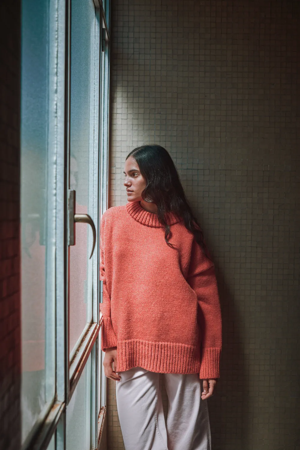 STEPHANIE Oversize Sweater in Merino Wool - Coral sold by L’ENVERS product image thumbnail 4