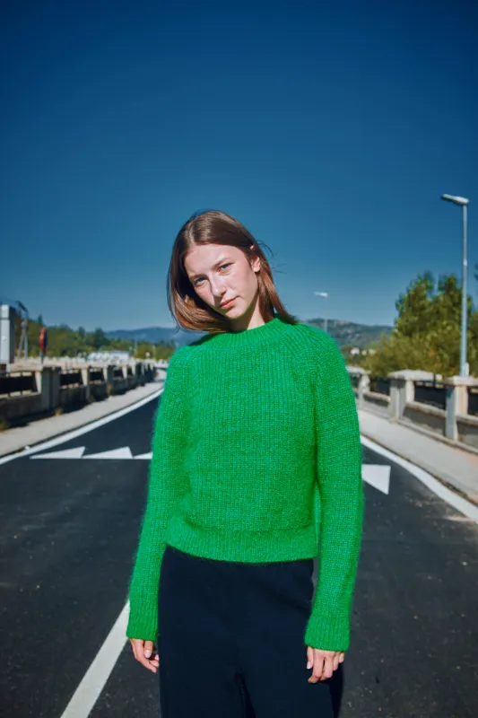 AGNÈS Raglan Sweater in Merino-Mohair Wool - Parrot Green sold by L’ENVERS