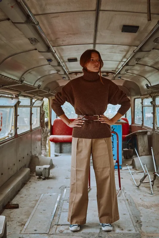 THERESE Turtleneck Sweater in Merino Wool - Chocolate sold by L’ENVERS