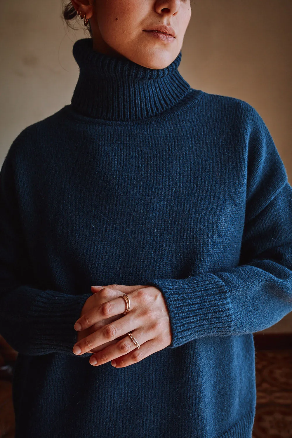 THERESE Turtleneck Sweater in Merino Wool - Navy sold by L’ENVERS product image thumbnail 2