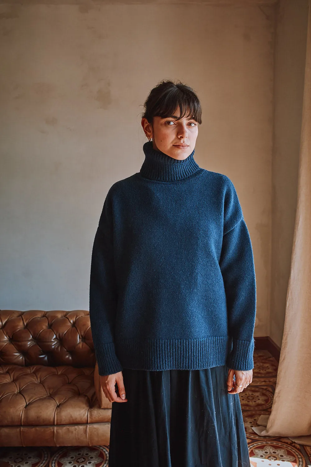 THERESE Turtleneck Sweater in Merino Wool - Navy sold by L’ENVERS product image thumbnail 3