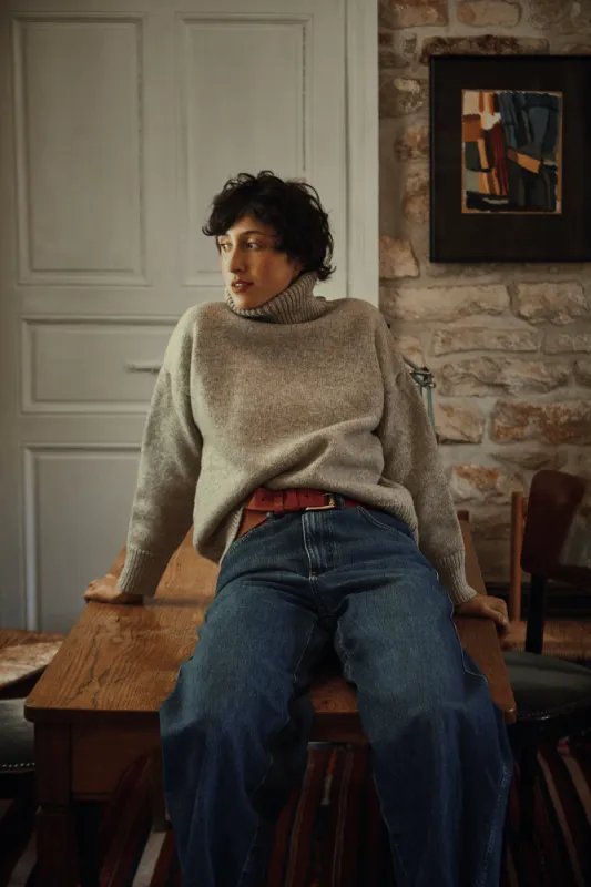 THERESE Turtleneck Sweater in Merino Wool - Beige sold by L’ENVERS