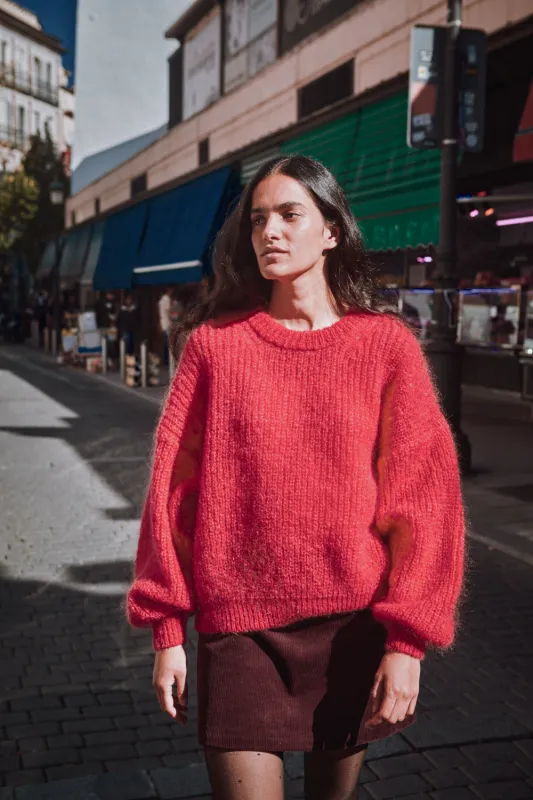 LUCIE Batwing Sweater in Mohair Wool - Coral sold by L’ENVERS