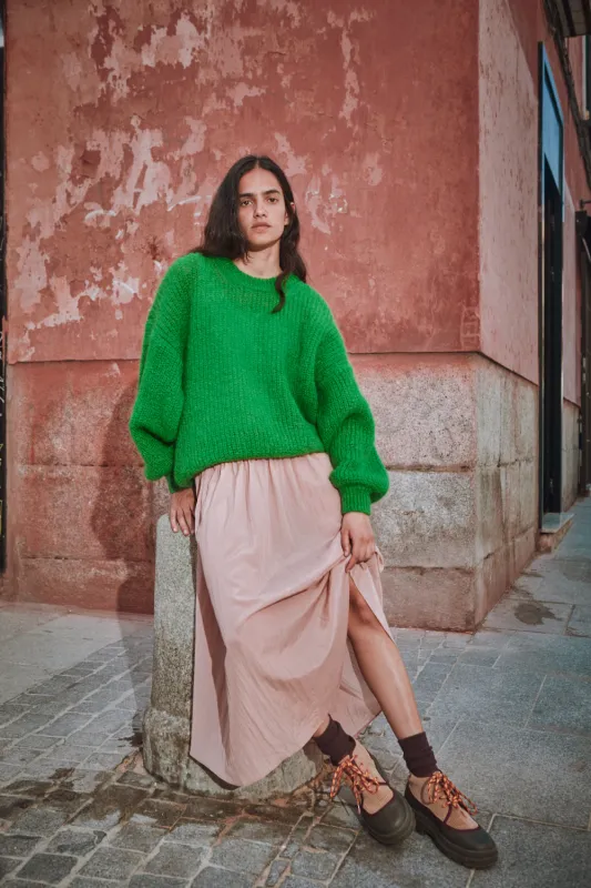 LUCIE Batwing Sweater in Mohair Wool - Parrot Green sold by L’ENVERS