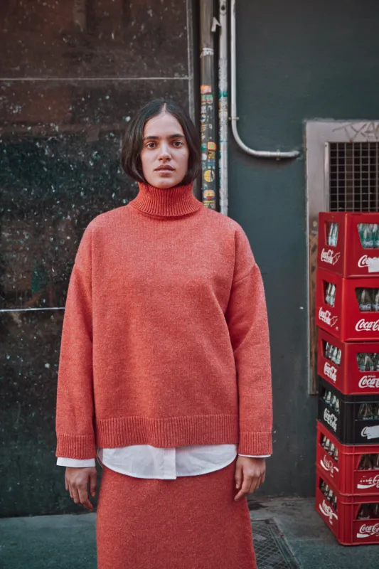 MICHELLE Lightweight Turtleneck Sweater in Merino Wool - Coral sold by L’ENVERS